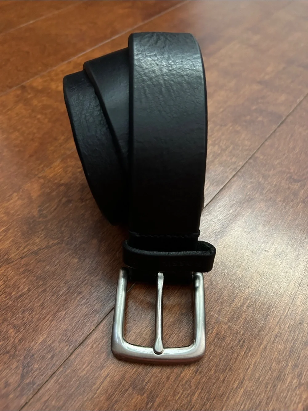 Fossil Men's Black Leather Belt with Silver Buckle, 80/32